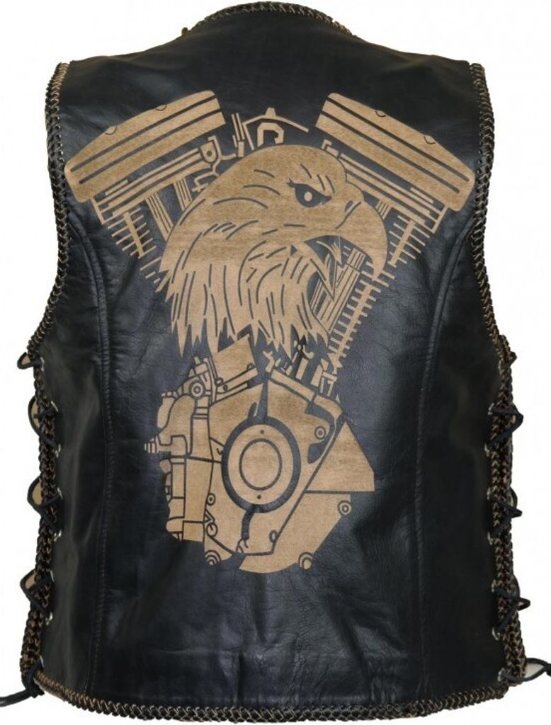 Damen Lederweste Lederkutte Kutte Clubweste Biker Rockerweste Choper Laser Druck(S)