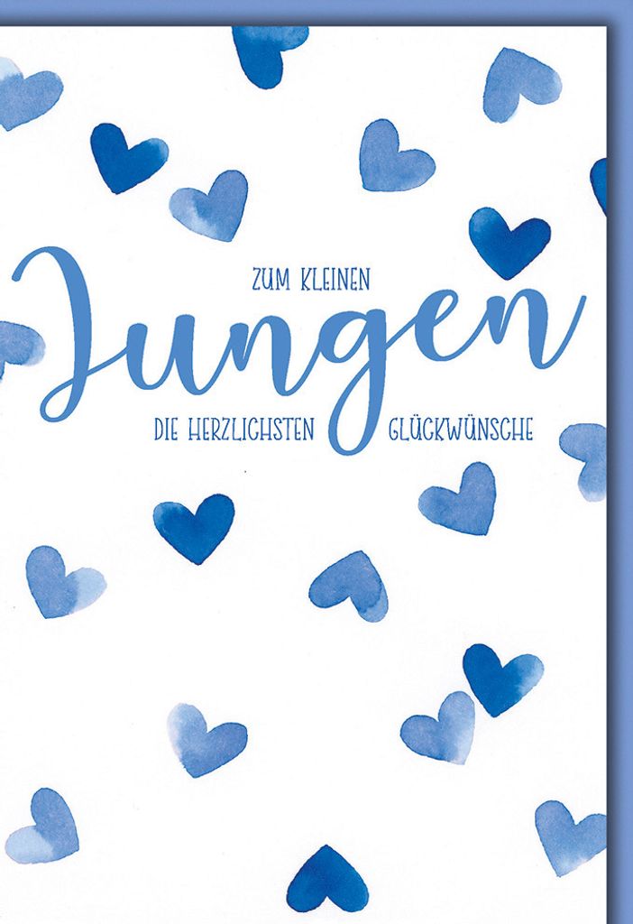 Geburt - Baby - Freudiges Ereignis - Karte mit Umschlag - blaue Herzen