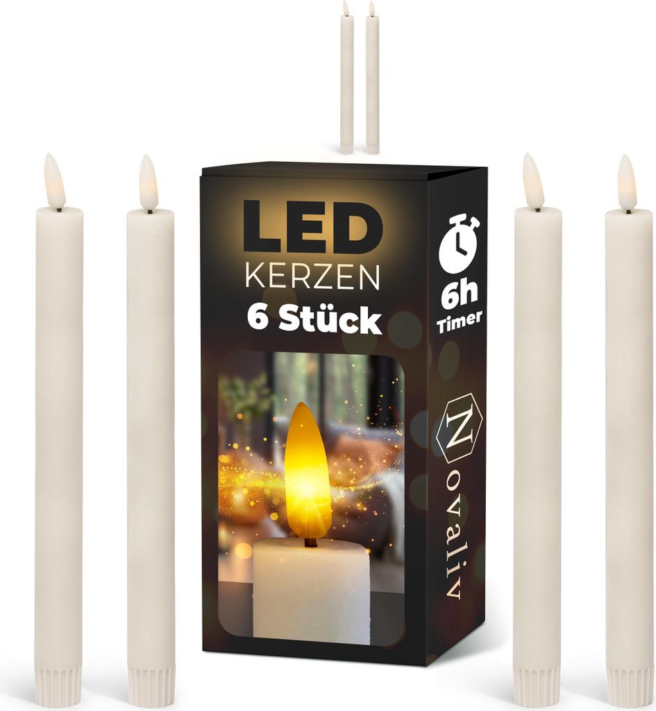 Weiße LED Stabkerze mit Timerfunktion 6er Set - Stabkerze Produktbild 