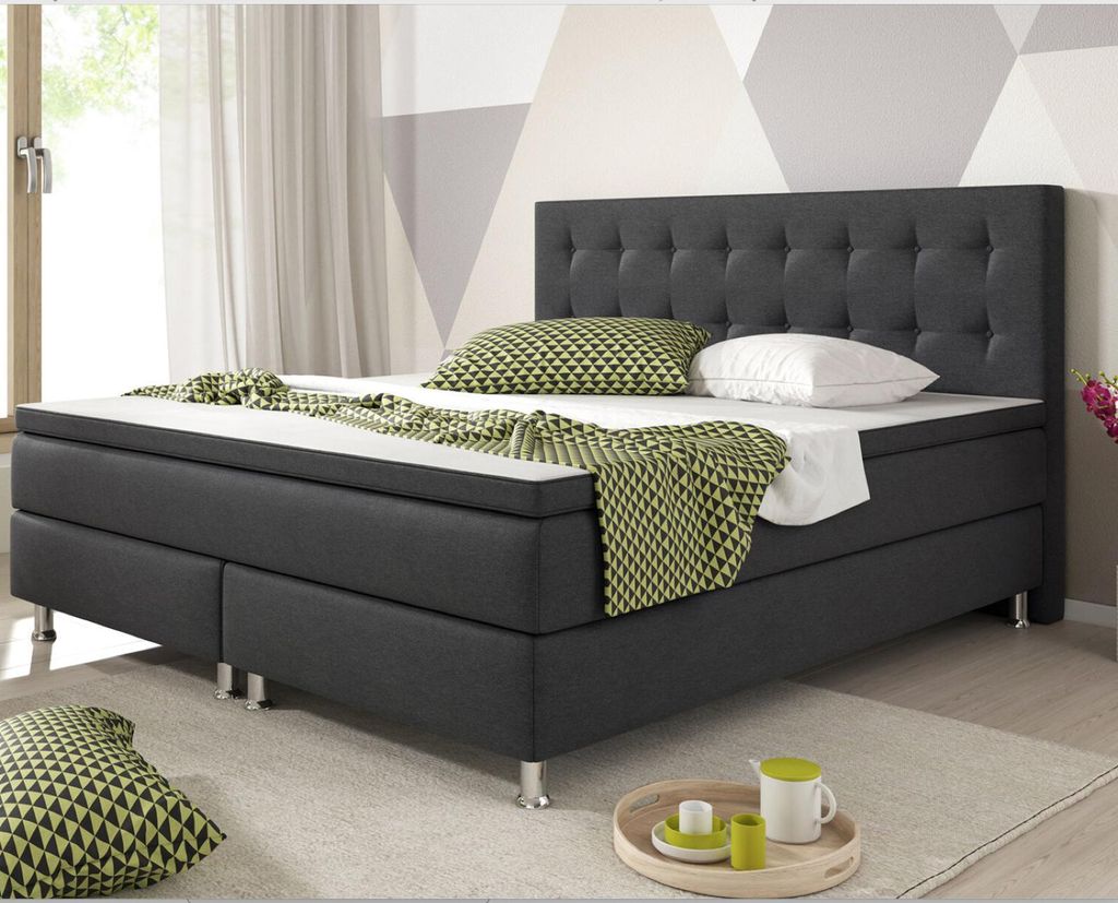 Boxspringbett 180x200 Anthrazit Bett Komfortbett Hotelbett Stoff Bett Bern