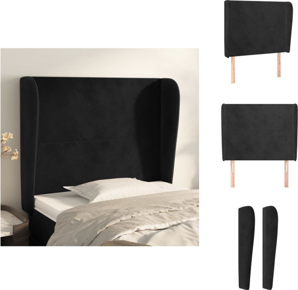 vidaXL Kopfteil mit Ohren Schwarz 103x23x118/128 cm Samt - Kopf- & Fußenden