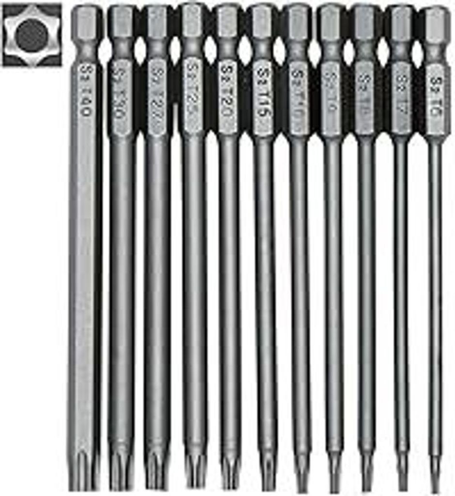 11 Stück Torx lang Schraubendreher Bit Set 1/4 Magnetisch Sternenkopf Schraubenziehe Set T6-T40 100mm Lang Sechskant Schaft Elektrische Torx Bits ...