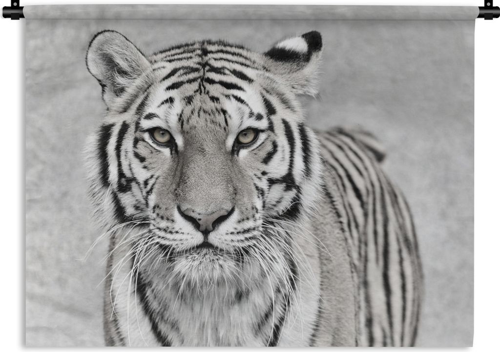 MuchoWow Wandteppich Wandbehang Tiger - Natur - Schwarz - Weiß 90x67.5 cm Tapisserie Dekoration Wandtuch - Fototeppich - Wand-Skulpturen