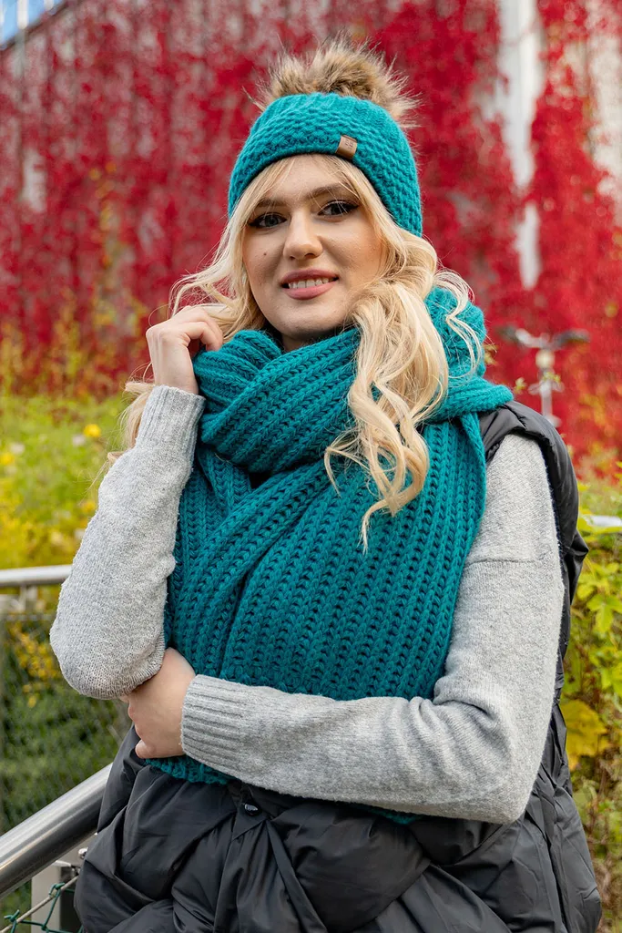 HUOQI Sciarpa invernale calda da donna, calda a maglia grossa, sciarpa da donna, sciarpa carie, elegante e invernale, oversize, con frange, Blu, Taglia unica