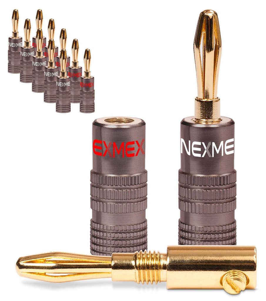 12x Bananenstecker NEXMEX 24K vergoldet High End Stecker Banana Kabel bis 6mm²