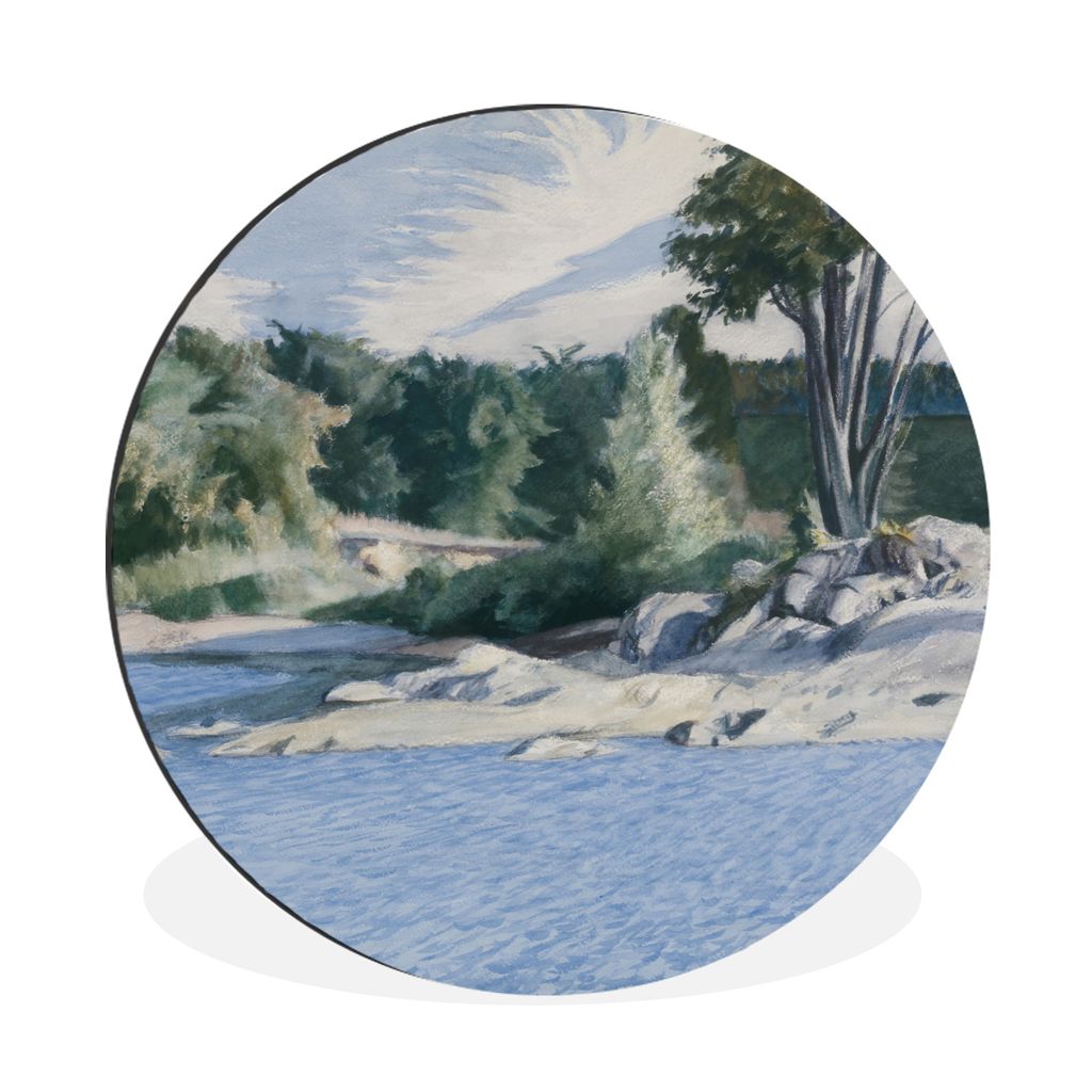 MuchoWow Aluminium Wandkreis Weißer Fluss bei Sharon - Edward Hopper Ø 30 cm Wanddeko Modern Wohnzimmer - Wand Bild - Wohnzimmer - Runde Bilder...