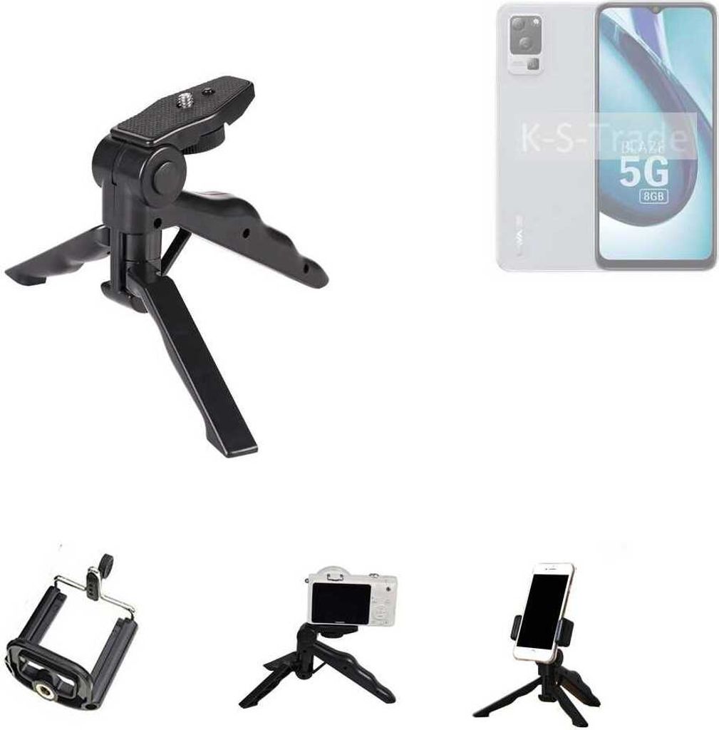 K-S-Trade Stativ Tisch-Ständer Dreibein Handy-Stativ Ständer kompatibel mit Lava Blaze 1X 5G Mini-Stativ Smartphone Tripod Handy-Stativ aus Plastik