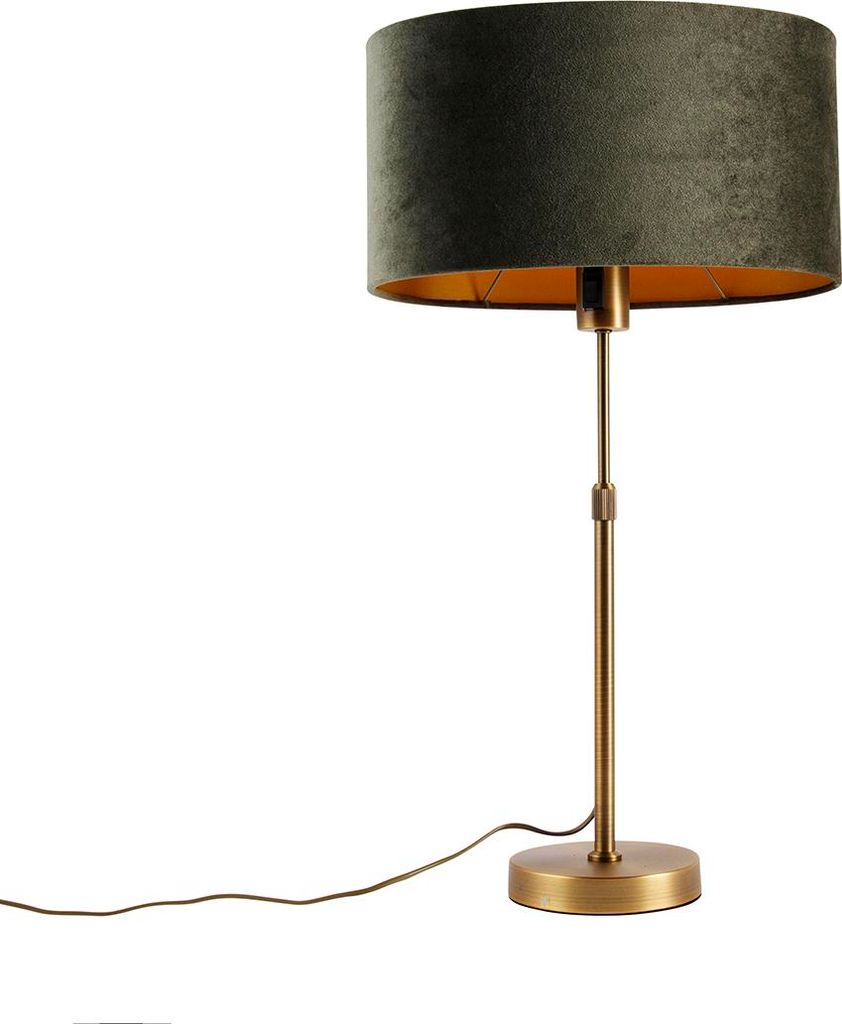 QAZQA - Modern Tischleuchte I Tischlampe I Lampe I Leuchte Bronze mit ovalem Samtschirm Grün 35cm - Parte I Wohnzimmer I Schlafzimmer - Stahl Län...