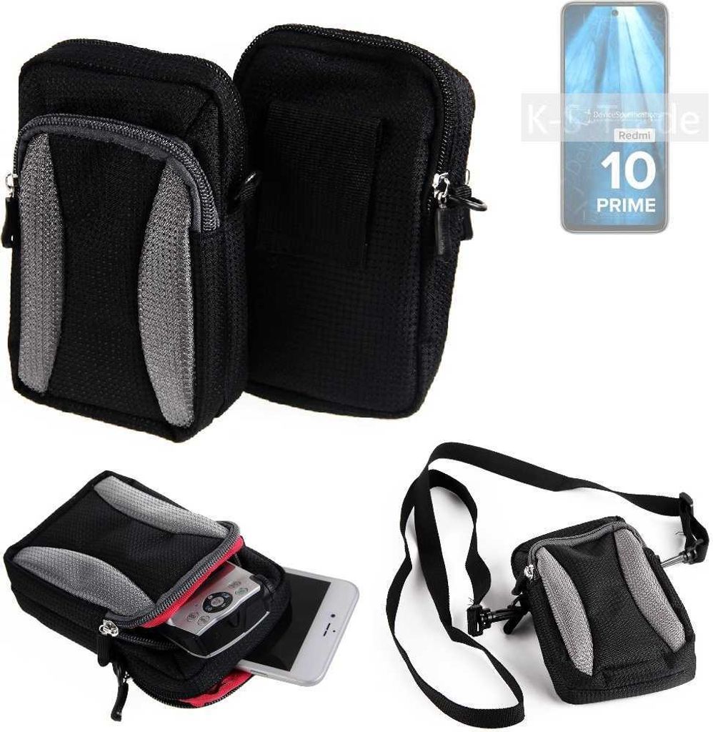 K-S-Trade Holster Schutz Hülle kompatibel mit Xiaomi Redmi 10 Prime 2022 Handy Hülle Gürteltasche Umhängetasche mit Zusatzfach schwarz