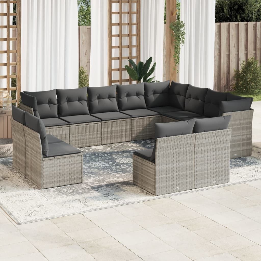 Industrie-Stil 12-tlg. Garten-Sofagarnitur Sofa Set mit Kissen Hellgrau Poly Rattan Terrassenmöbel2024 cloris