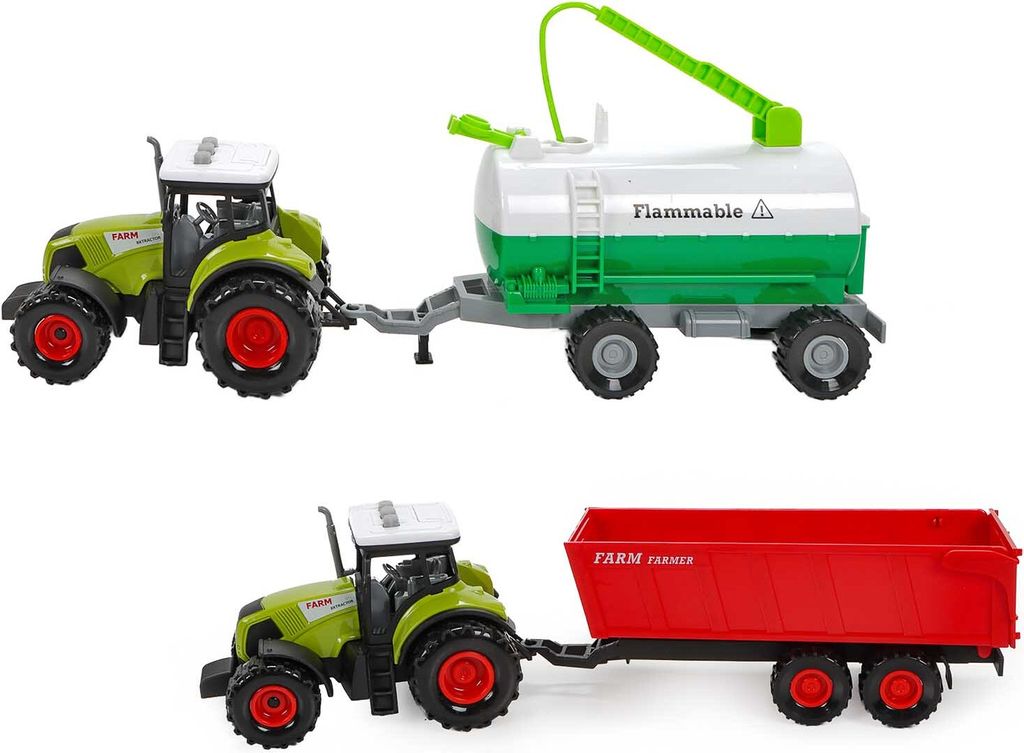 Farm Traktor-Spielzeugsatz, 3 Teile, mit Licht und Ton-Funktion, Bauernhof-Set Trecker mit Friktionsantrieb, Anhänger mit Ladeklappe und Tankwage...