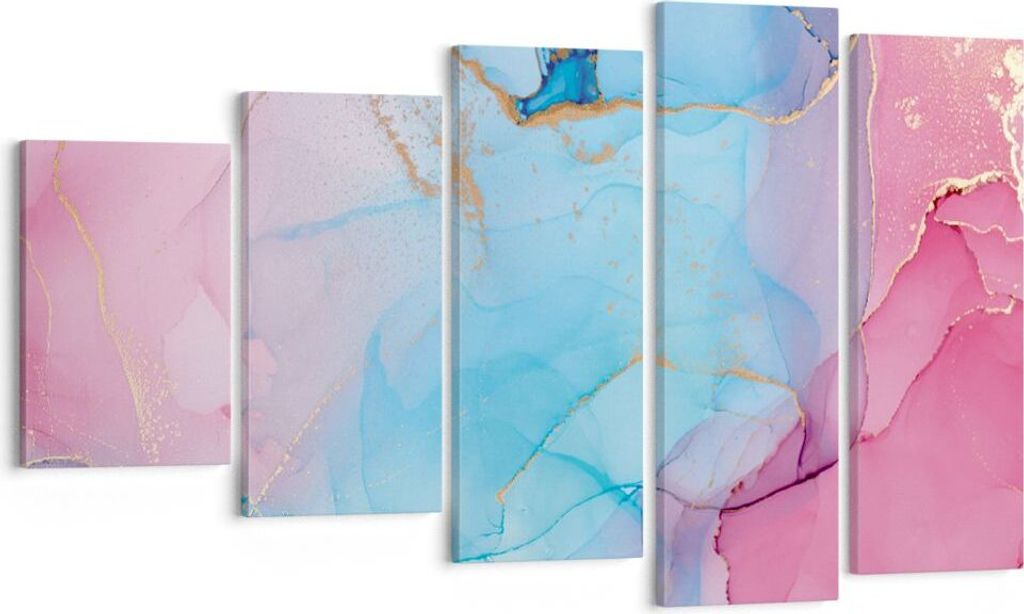 Bild auf Leinwand - Leinwandbild - 5 Teile - Marmor Rosa Türkis - 100x60cm - Wand Bild - Wanddeko - Wandbilder - Leinwanddruck - Bilder - Wanddeko...