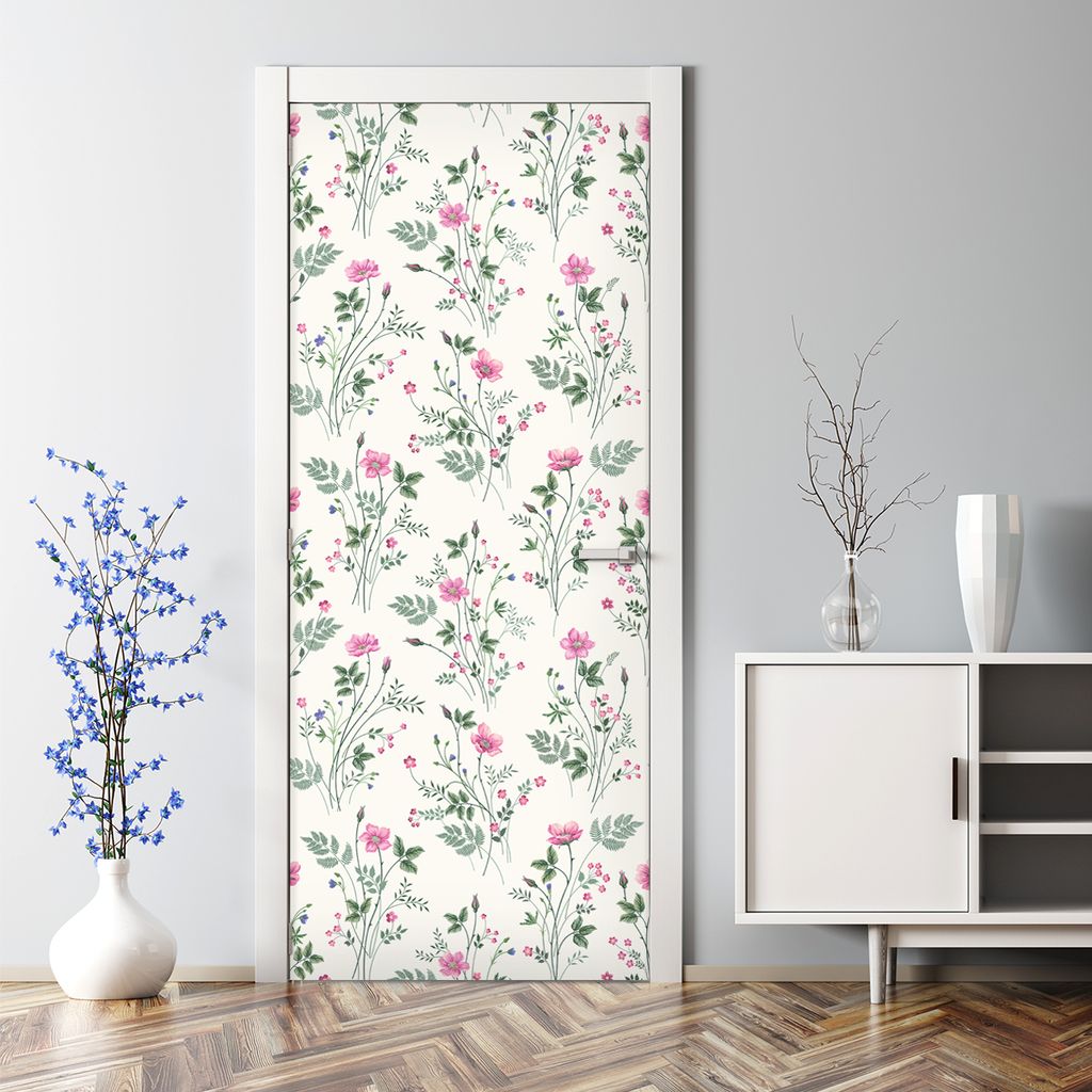 Dekorative Türposter Klebefolie selbstklebend Wandaufkleber Rosa Feldblumen 85 x 200 cm
