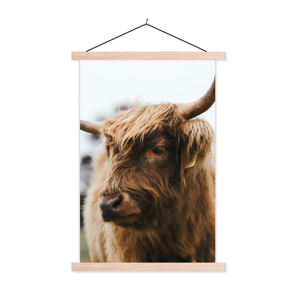 MuchoWow Textilposter Schottischer Highlander - Tiere - Hörner 120x180 cm mit holzfarbenen Rahmen - Textil-Plakat