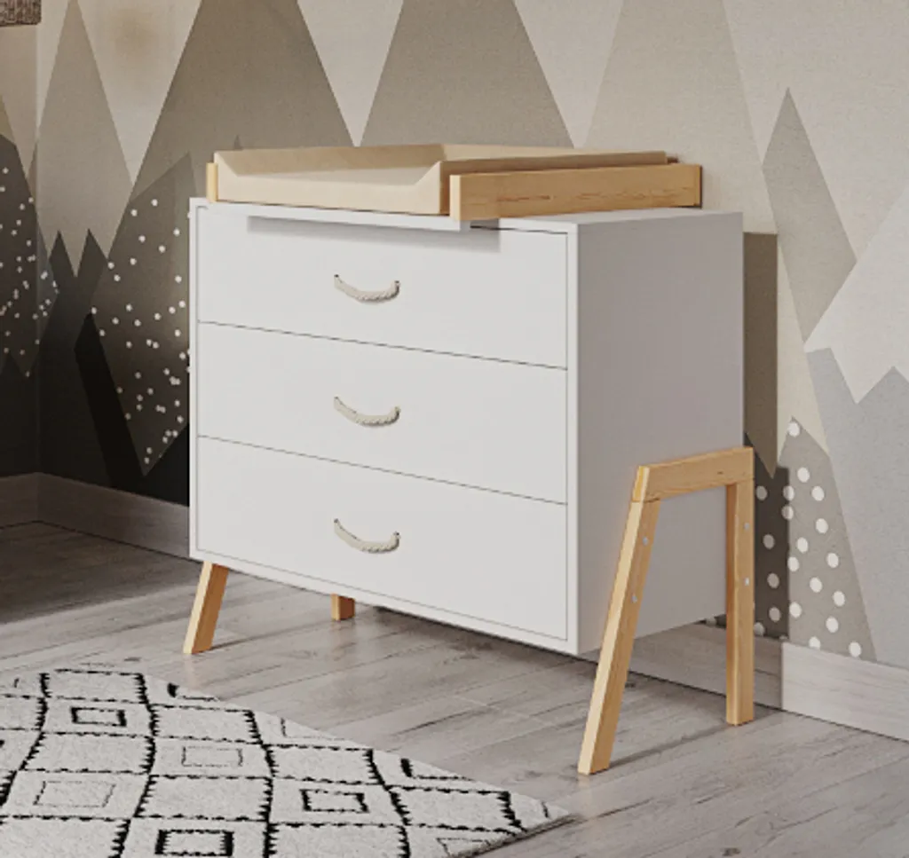 Commode enfant Luna en pin blanc massif et dispositif de change