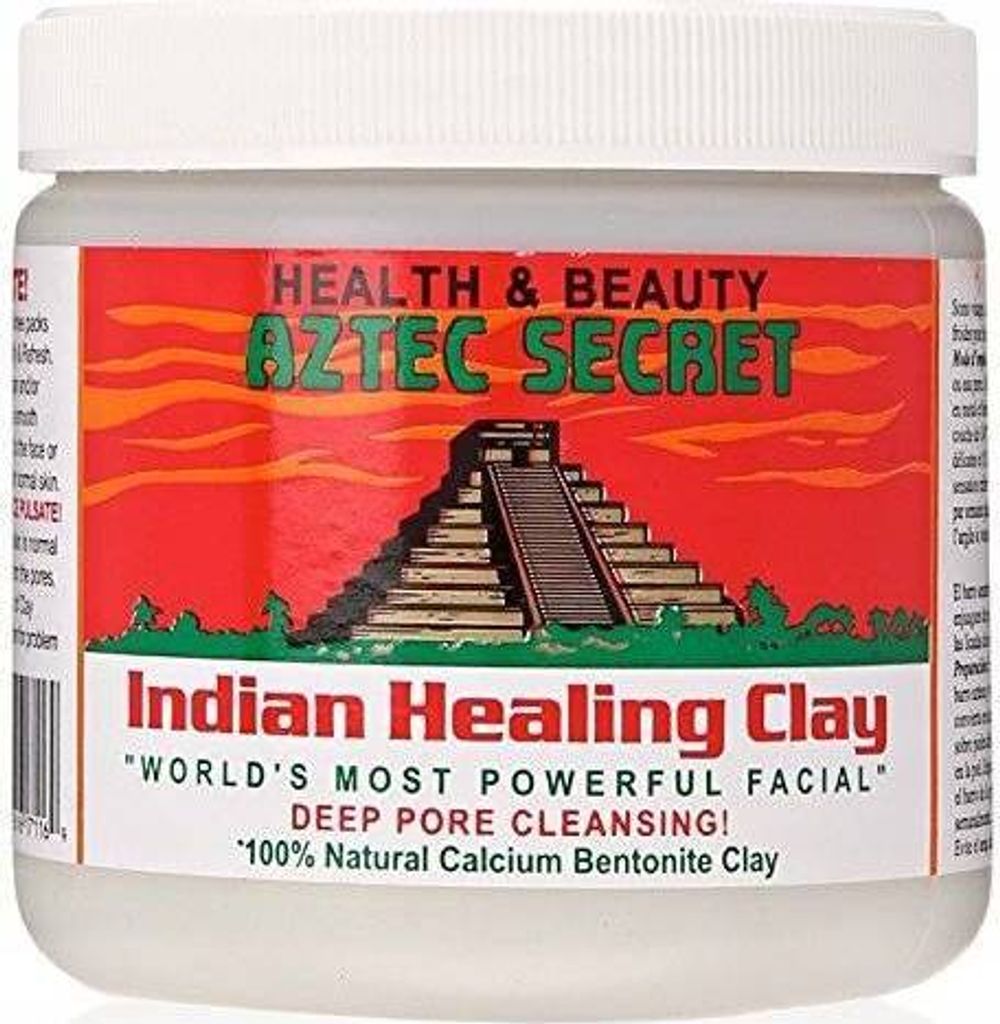 A close-up of a jar of Aztec Secret Indian Healing Clay.