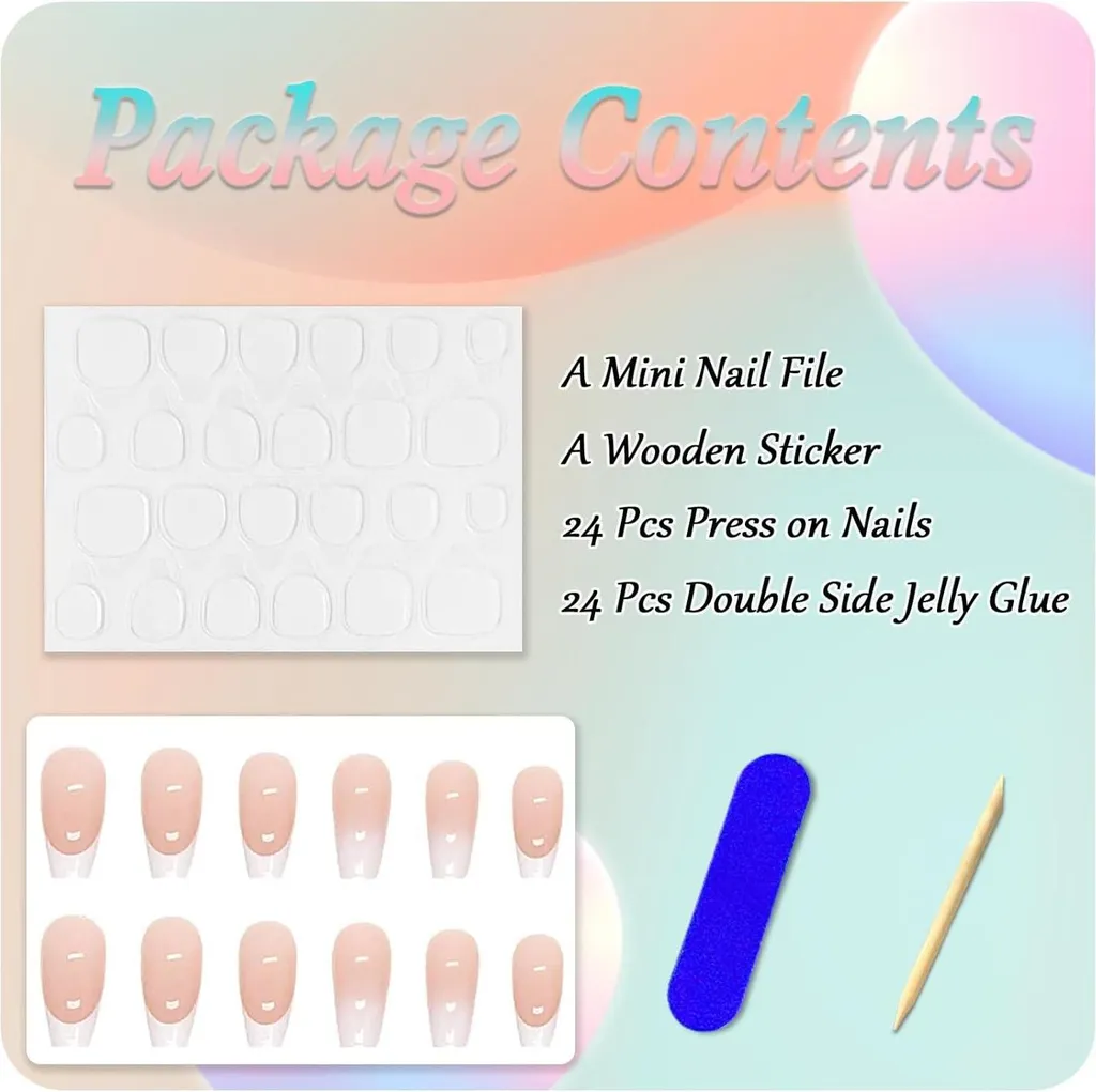 Set 24 Unghie a Pressione Bianche Sfumate con Strass | Kit Unghie Acrilico - 5