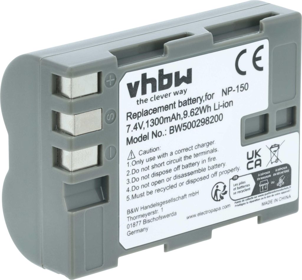 vhbw Akku Ersatz für Fuji NP-150 für Kamera (1300 mAh, 7,2 V, Li-Ion)