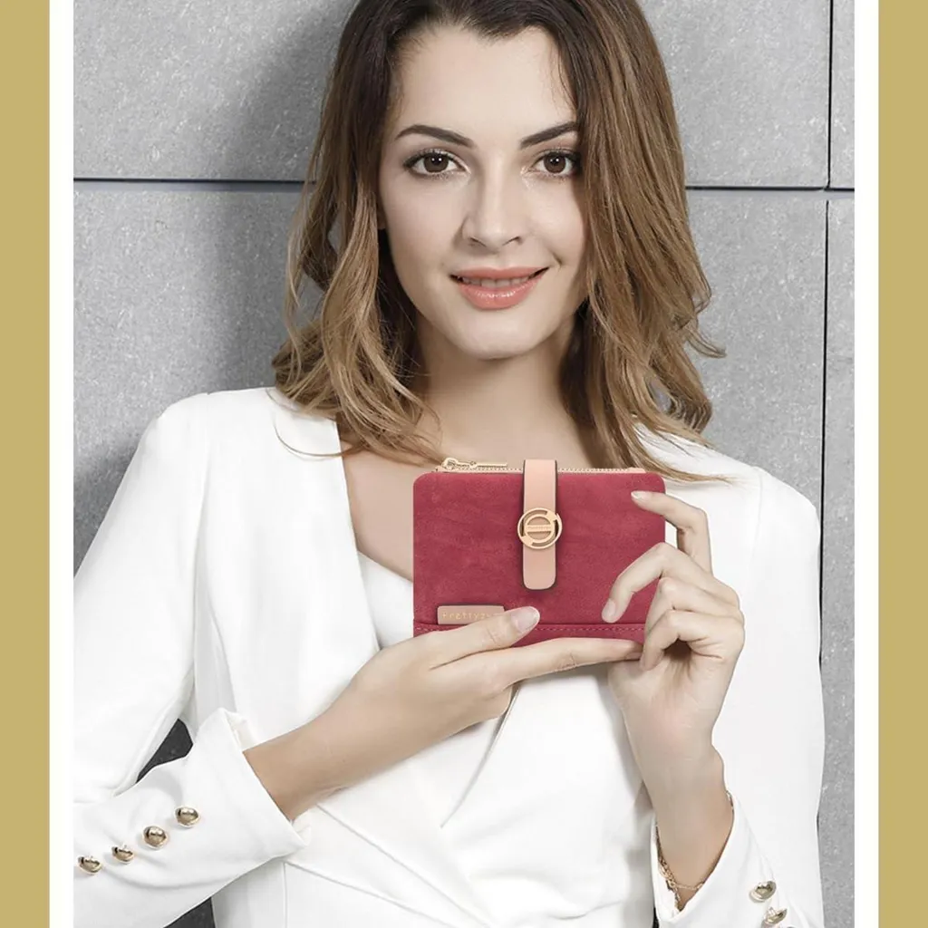 Porte-monnaie femme bordeaux compact à compartiments multiples