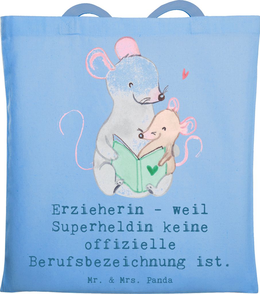 Mr. & Mrs. Panda Tote Bag Erzieherin Superheldin - Sky Blue - Geschenk, Beutel, Einkaufstasche, Beruf, Laptoptasche, Basteln, Berufsgestaltung, Kin...