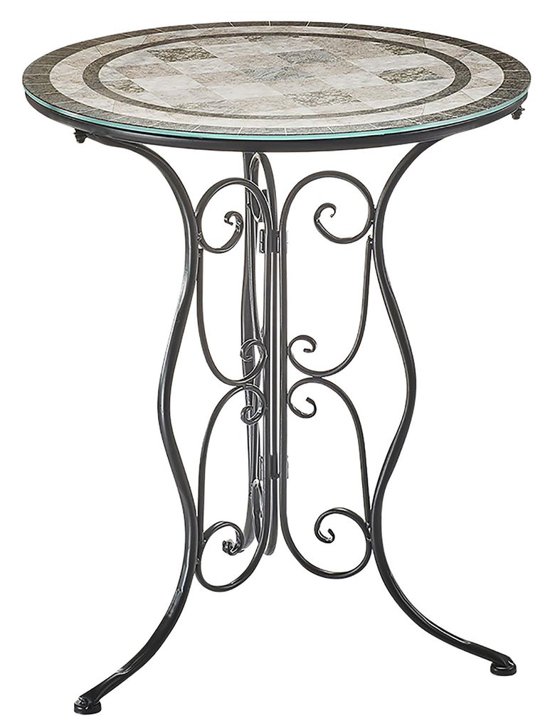 Kobolo Gartentisch Metalltisch Bistrotisch Tisch in Mosaikoptik - Metall mit Glasplatte - 60cm - schwarz - Terrasse Balkon Kaffeetisch Deko rund Blume