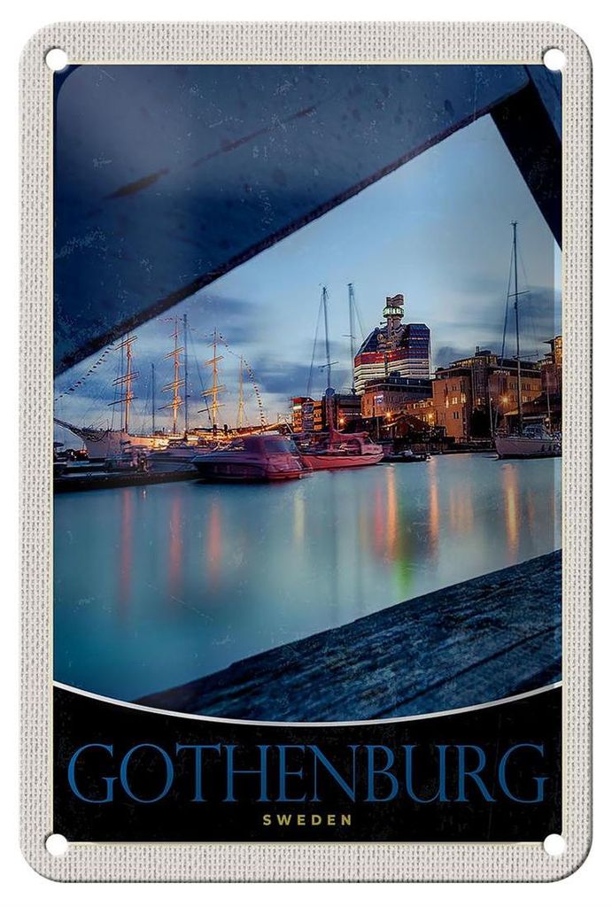 Blechschild Reise 12x18cm Schweden Gothenburg Hafen Schiff Produktbild 