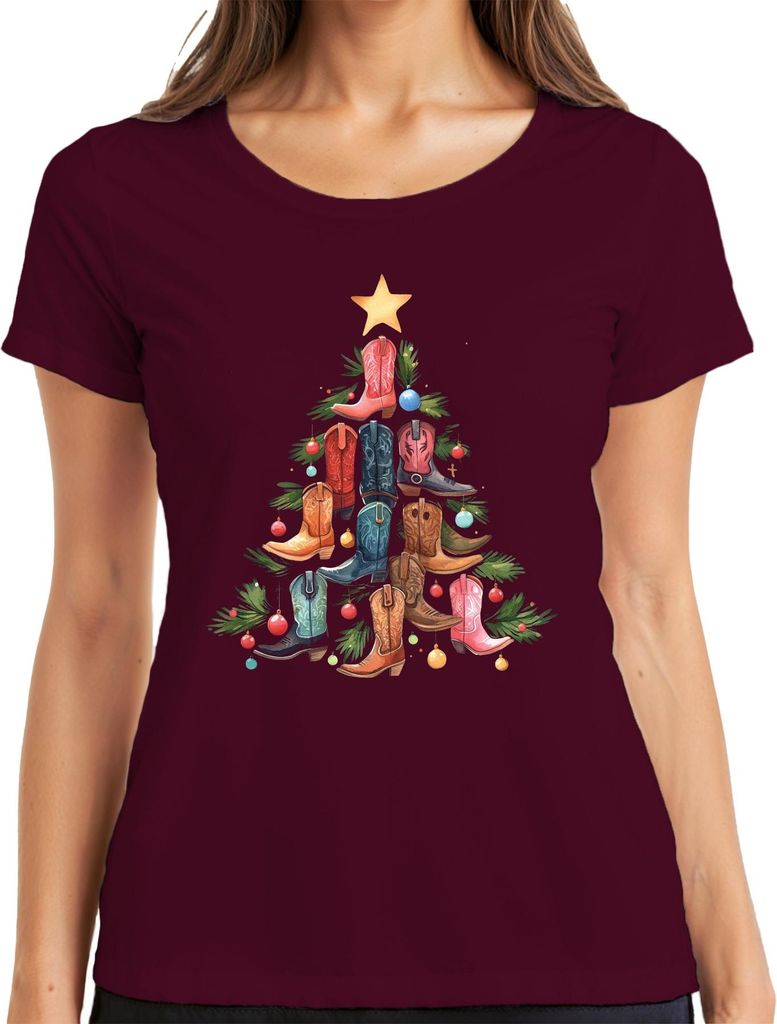 Stiefel Weihnachtsbaum - Weihnachten Weihnachtsgeschenk Christmas Damen T-Shirt, Burgundy, 3XL
