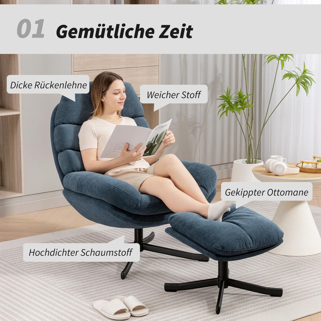 HOMCOM Relaxsessel mit Hocker Drehbar Sessel mit Breite