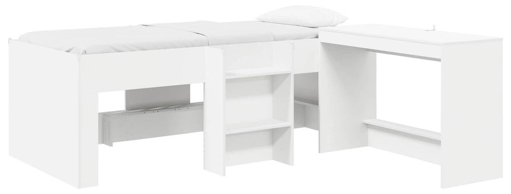 vidaXL Hochbett mit Schreibtisch für Kinder Weiß 98,5 x 200 cm