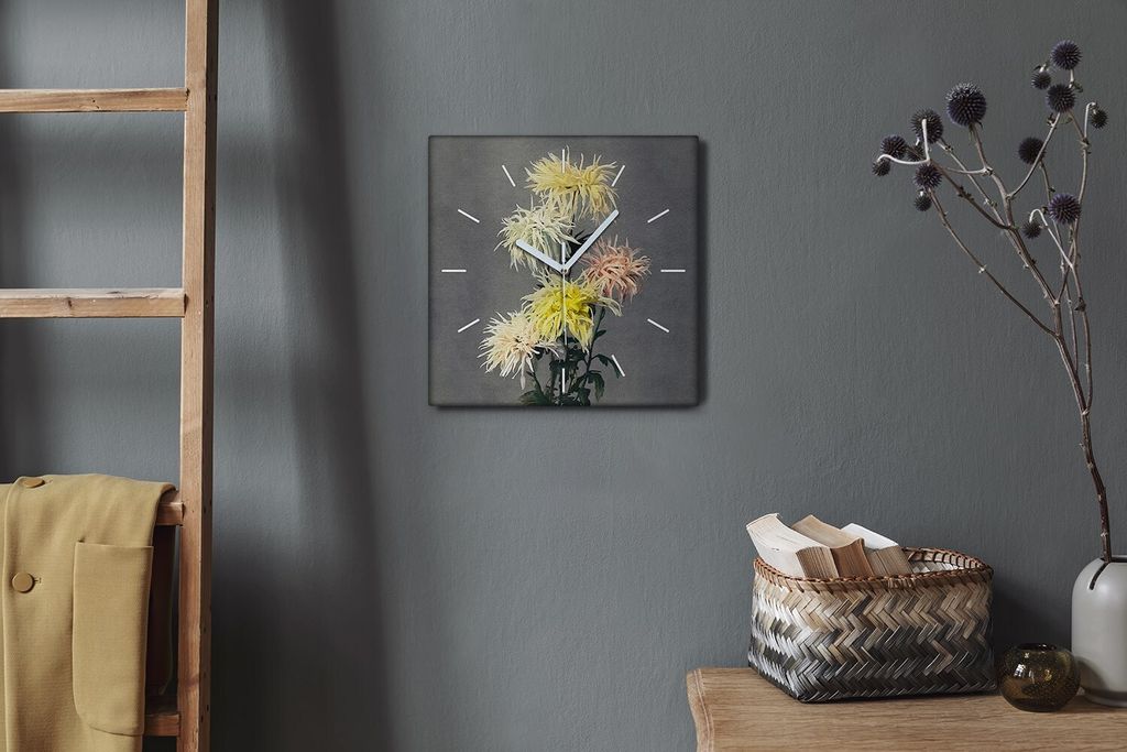 Coloray Hodiny Unikátní 30x30 cm Tiché hodiny Pro obývací pokoj a kuchyň Nástěnné hodiny Plátno Bílé ručičky hodin - Sázet květiny