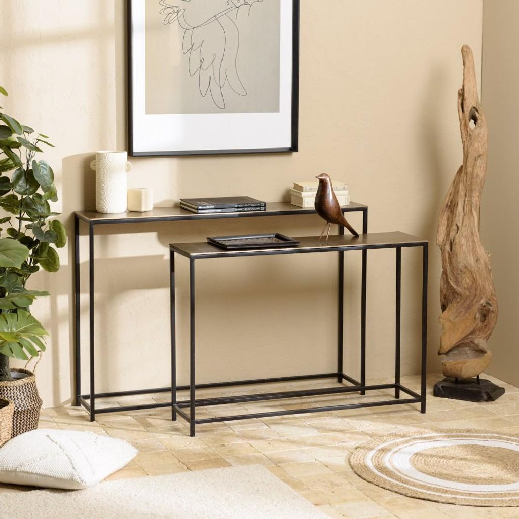 JOHAN - Set de 2 consoles gigognes aluminium doré et noir Image du produit 