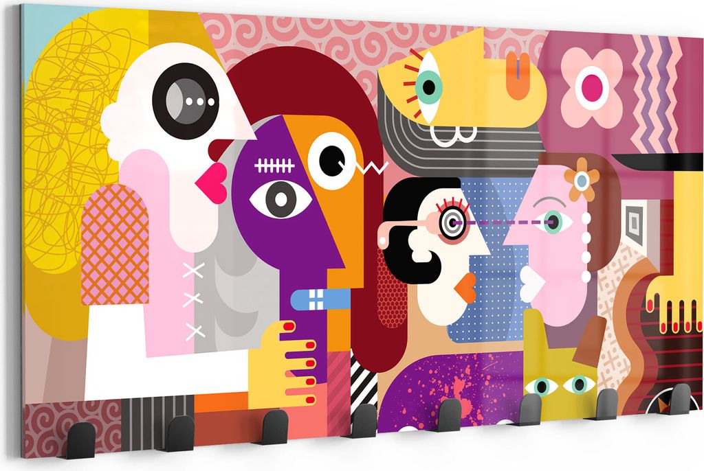 DEQORI Kleiderhaken Glas 60x30 cm 'Hund zwischen Menschen' Wand Garderobe beschreibbar