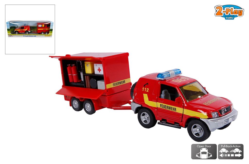 Kompaktes Feuerwehr-Spielzeugauto mit Anhänger - Modell Produktbild 