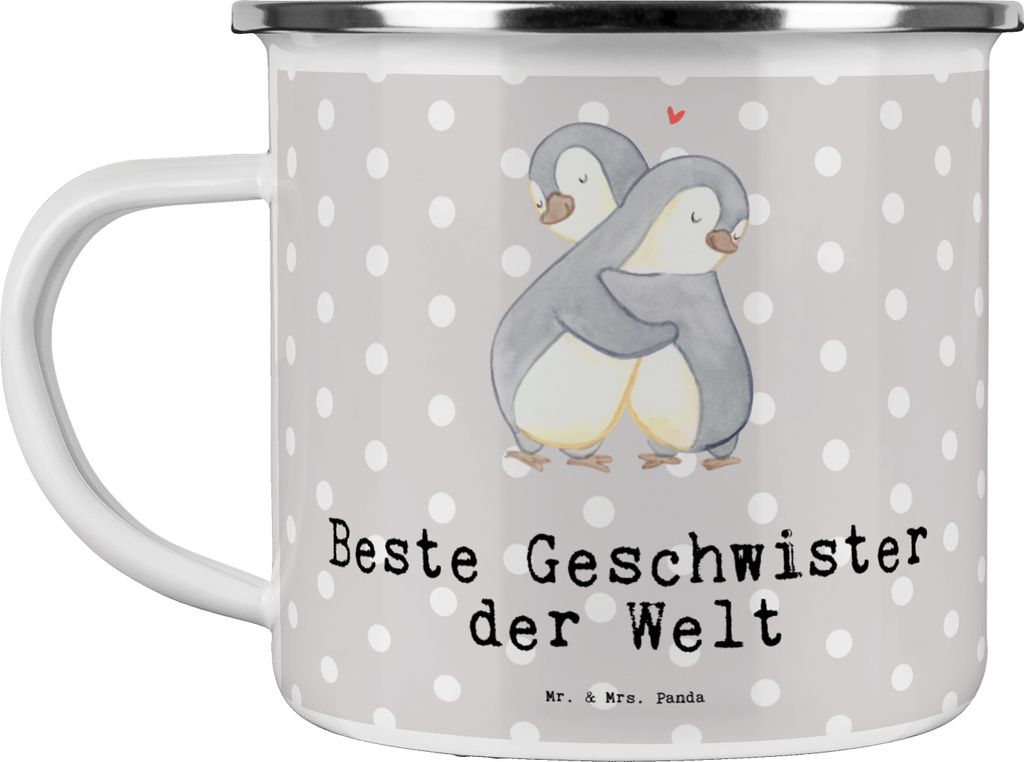 Mr. & Mrs. Panda Teetasse Pinguin Beste Geschwister der Welt - Grau Pastell - Geschenk, Brüder, becher emaille, Outdoor, Geburtstagsgeschenk, Brud...