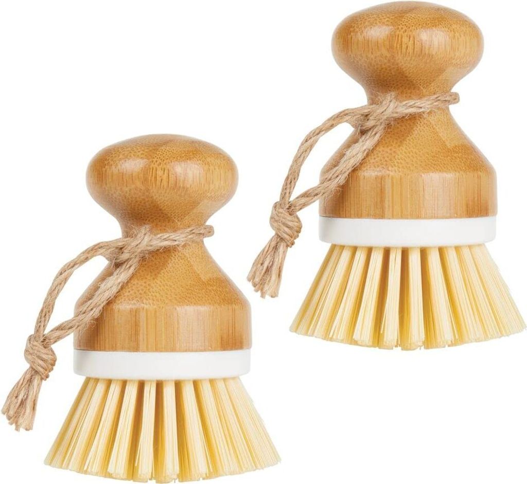 Kratzfeste Scheuerbürste aus Bambus, Geschirrschrubber für Küche und Bad – perfekt zum Reinigen schwerer Töpfe und Pfannen – 2er-Pack – W...