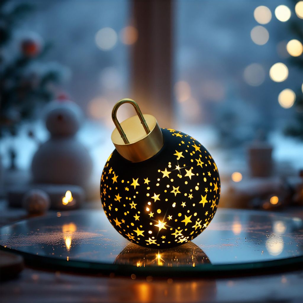 LED Weihnachtskugel zum Stellen matt schwarz mit Timer