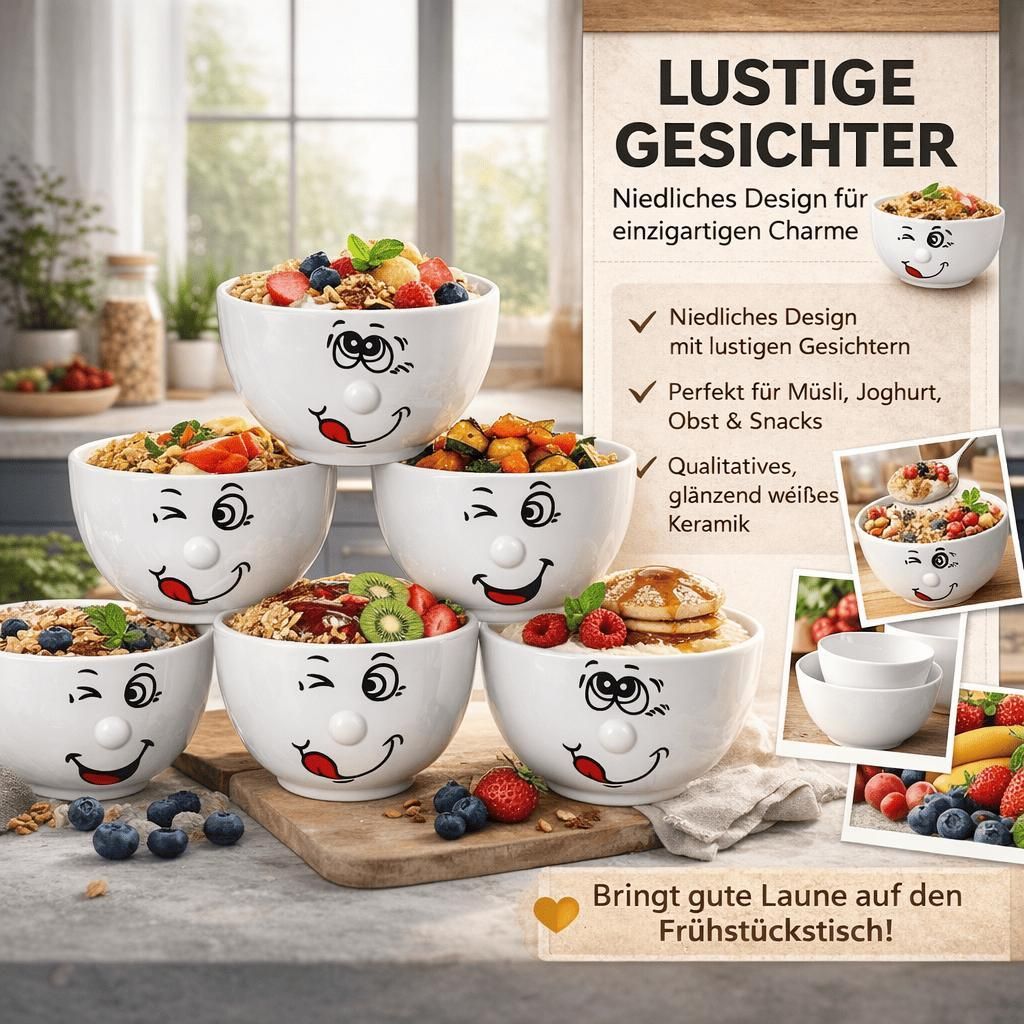 6 Müslischale mit Gesicht Dessertschale Müslischalen