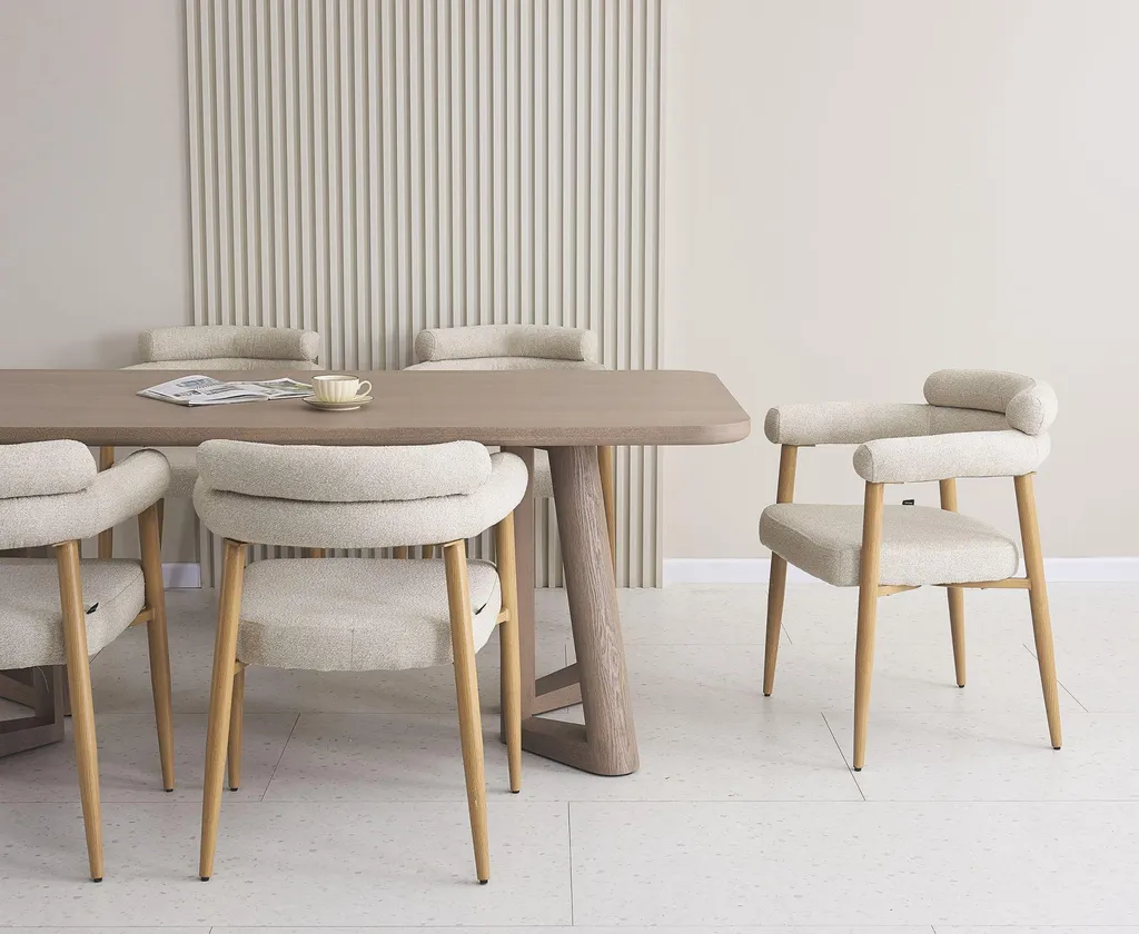 Chaise salle à manger Selsey Pragess bouclé beige et chêne naturel - 2