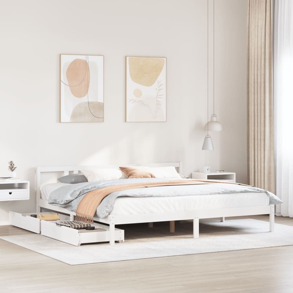 "2026 Promotion" Massivholzbett Schlafzimmer - ohne Matratze - Weiß - 200x200 cm - Kiefernholz - Polsterbett CC16091