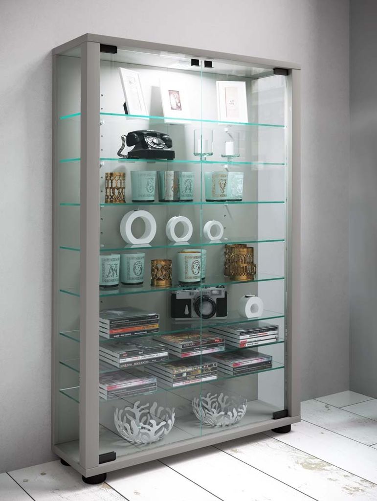 VCM my home Lumo Mini Vitrine silber 8 Fachböden
