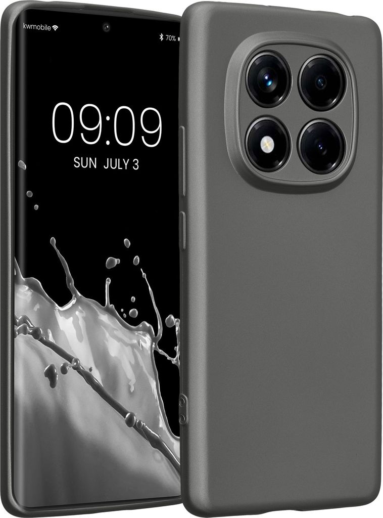 kwmobile Handyhülle kompatibel mit Xiaomi Redmi Note 14 Pro 4G Hülle - weiche Silikon Case metallisch schimmernd in Metallic Grau