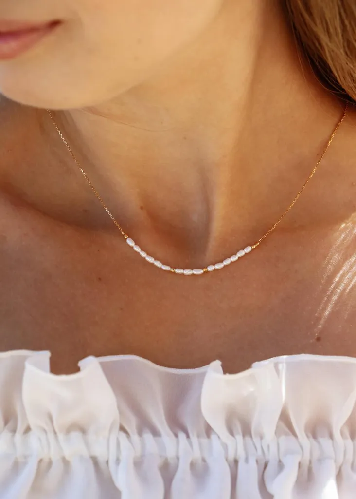Collier perles naturelles d'eau douce et argent doré 925 - Éclat durable