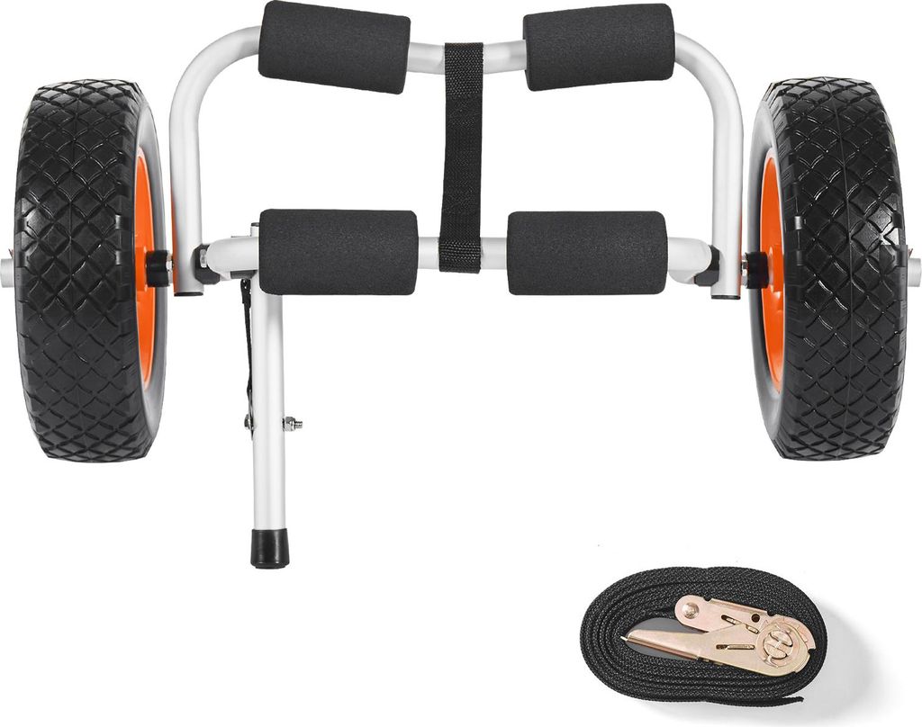 SucceBuy Faltbarer Kajakwagen, 90 kg Tragkraft, Kanuwagen mit 25,4 cm Vollgummireifen und Ratschengurt, ideal für den Transport von Kajaks, Kanus,...