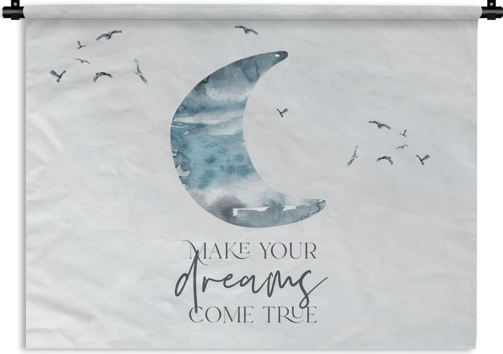 MuchoWow Wandteppich Wandbehang Kinder - Mach deine Träume wahr - Sprichwörter - Jungen - Blau - Aquarell 120x90 cm Tapisserie Dekoration Wandt...