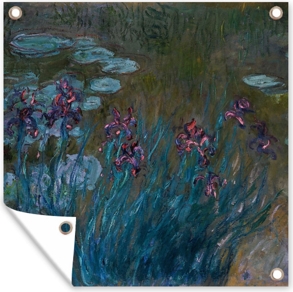 MuchoWow 50x50 cm Outdoor-Poster Gartendeko Sichtschutz Garten Poster für den Garten Schwertlilien und Seerosen - Claude Monet