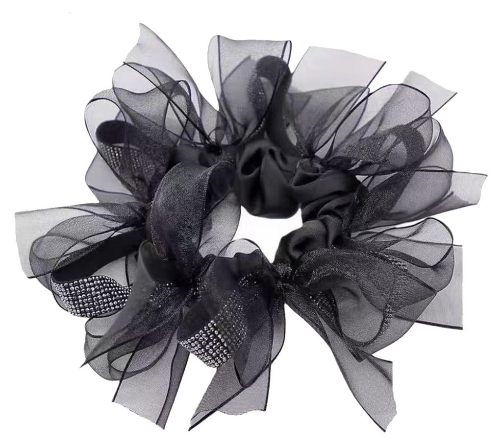 Haarband aus Organza mit Schleife, Haargummi mit funkelnden Strasssteinen, Haargummi, Haarstyling-Werkzeug, Haaraccessoires