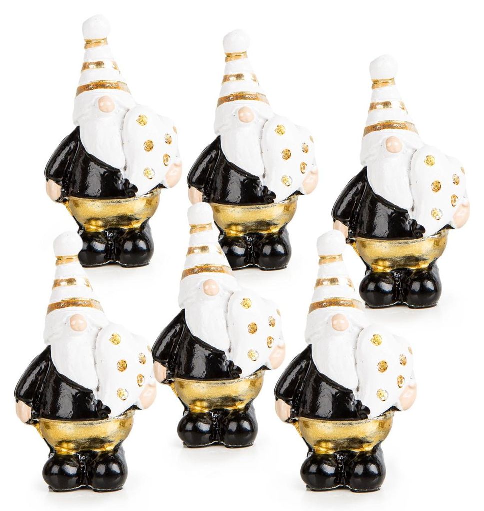 6 Mini Wichtel Figuren schwarz Gold weiß 4 cm