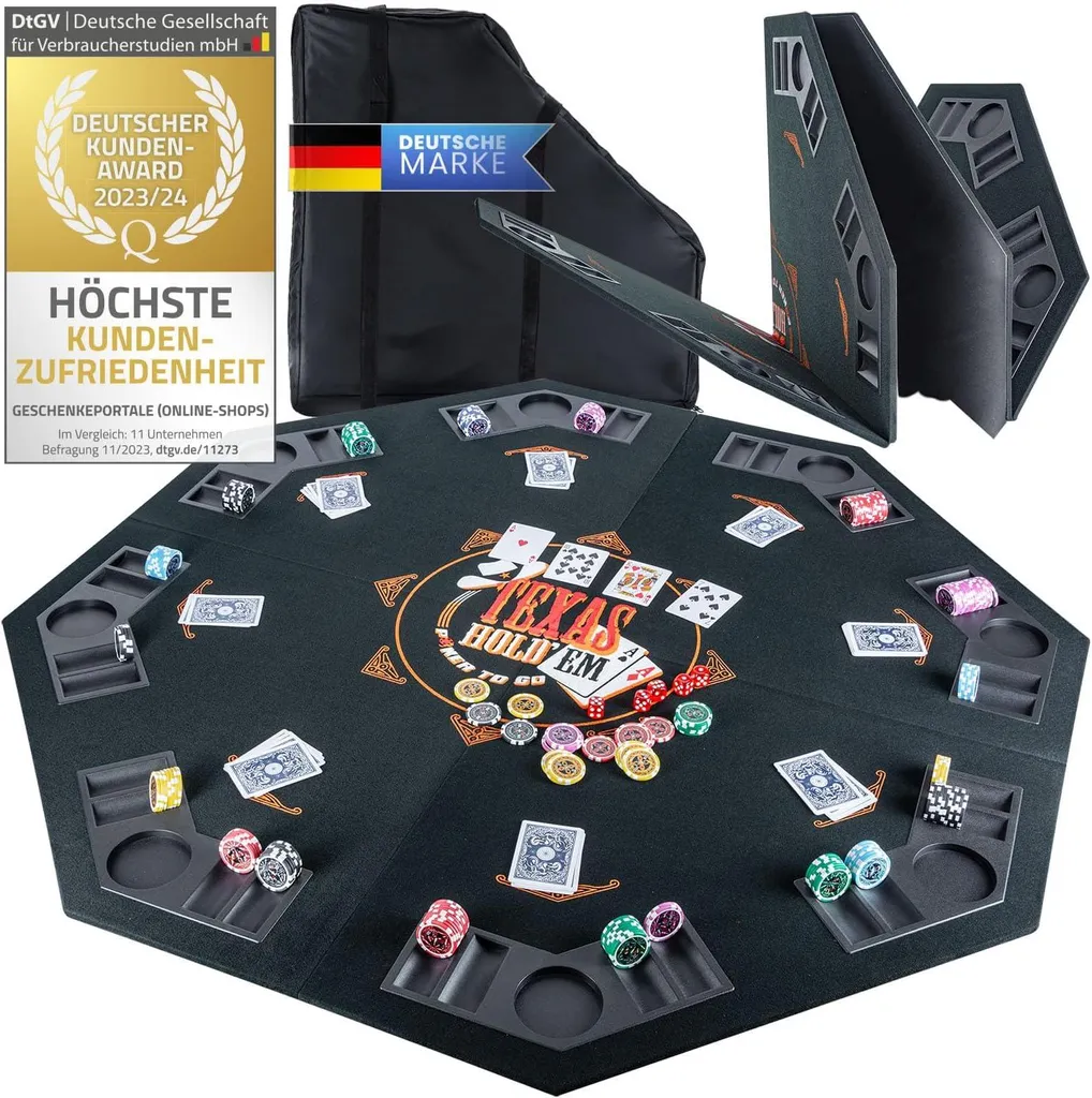 Tapis de Table Poker Pliable 120x120 - Feutre Vert avec 8 Porte-Verres