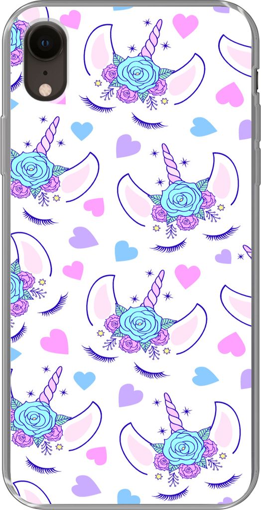 MuchoWow Handyhülle Schutzhülle Hülle für Telefoonhoesje iPhone XR Mädchen - Einhorn - Blumen - Muster - Mädchen - Kinder - Kinder Silikon ...