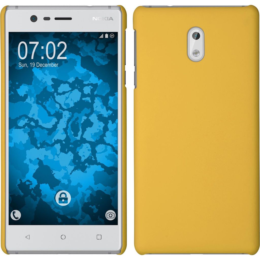 PhoneNatic Case für Nokia 3 Hülle gelb gummiert Hard-case für 3 + 2 Schutzfolien
